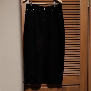 Midi Black Denim Skirt with Slit